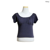 (3color) Dot Shirring Neck Off-Shoulder Puff Tee