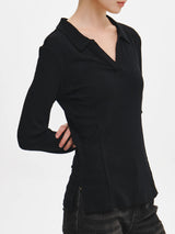 CUT-OUT DETAIL OPEN COLLAR T-SHIRT
