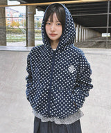 Polka Dot Fleece Hoodie Zip-Up_Navy