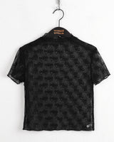 Lapit see-through ribbon half-turtleneck short-sleeved T-shirt