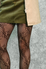vintage flower lace tights (brown)