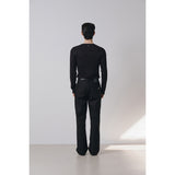 Leather ribbed henry neck long sleeves(Black)