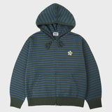 [UNISEX] Flower Dot Embroidery Knit Stripe Hooded Zip-up