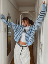 Sweety Stripe Crop Hood Zip-Up