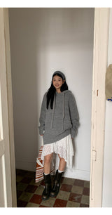 wool gray hood oversized fit knitwear