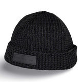 Leather logo watch cap beanie_cold black