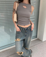 (Unisex) Vintage check denim pants