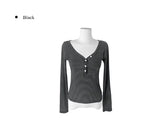 Rube Stripe V-Neck Button Long Sleeve T-Shirt