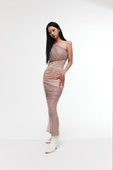 SHIRRING HALTERNECK DRESS #NUDE