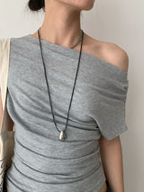Design Open Shoulder Slim スパンデックス半袖Tシャツ