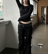 Black Glow Low-Rise Pants