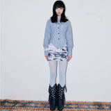 Overlay Panel Stripe Shirt [Vintage blue]