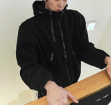 Slant-washed hooded field jacket