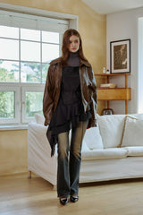 PAMELA LEATHER BOMBER JACKET / BROWN