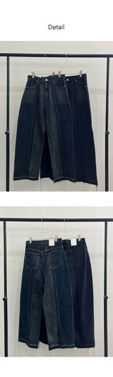[UNISEX] カットオフラインワイドデニムパンツ（２色）