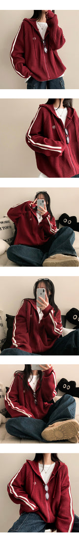 Neuja Two-Line Knitwear Hooded Zip-Up