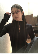 half-turtleneck V-neck slit long-sleeved knitwear