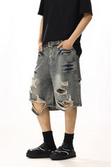 Washed Distressed Denim Shorts