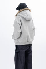 Lenore Raccoon Fur Fleece Hooded Zip-Up