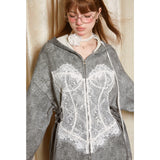[Girly Fancy Club]LACE stitched denim heavy sweater set