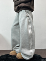 FLEECE❤TRACK LINE 3 LINE LONG PANTS ❤🖤🤍💙🩶5COLOR