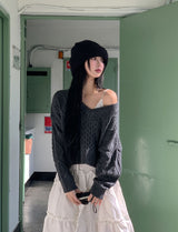 Bare Cable V-Neck Crop Knit