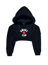 Destroyed Fur Half Crimson Hoodie (BLACK)