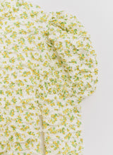 Flower Pattern Crease Ruffle Blouse Yellow