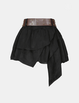 Metal Belt Layered Uneven Skirt