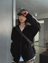 ホイヘアトラックフードニットジップアップ