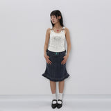 CONFUN 25SS distressed washed lace hem denim skirt