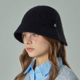 VA Curved Oval Metal Washed Knit Bucket Hat  / Black