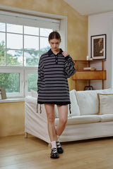 ARETE STRIPE OVERFIT COLLAR T-SHIRT / NAVY