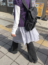 Soel Check Chiffon Midi Skirt