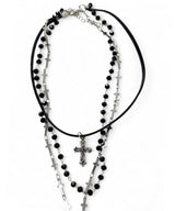 black cross layered necklace