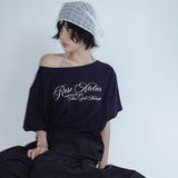 [Robbins] レタリング ワンショルダー ショートスリーブ Tシャツ - 3カラー