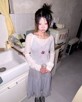 (2color) Line Dot Frill Skirt