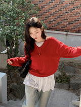 Again Basic Cotton Loose Fit V-neck Knit (5color)