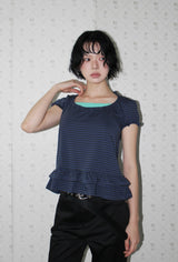 STRIPE HALTER FRILL TEE