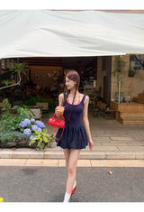 Red Checkered Layered Navy Mini Dress