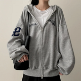 Moco Number Patch Embroidery Overfit Two Way Hooded Zip-Up