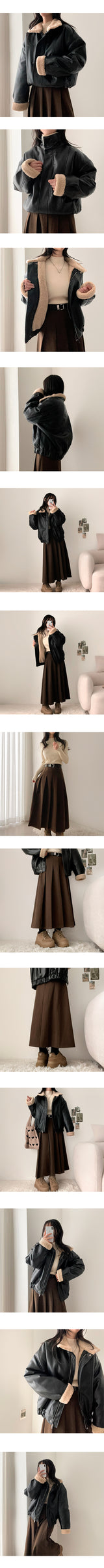 Mohi High-Neck Wool Leather Jacket