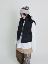 Teddy Ribbon Knot High Neck Cropped Padded Vest (6 ounces)