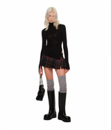 IN STOCK | MINGA PLAID PLEATED MINI SKIRT – DARK RED AND NAVY CHECKERED PATTERN