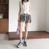 Posop Lace String Button Sleeveless Blouse