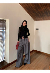 Check Detail Wide Slacks Pants