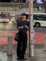 Back pocket dyed barrel denim pants