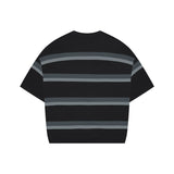 XTK144 Preppy Stripe Short Sleeve Knit Cardigan (BLACK)