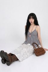 レース ブリーズ ボタン キャミ トップ (WHITE, VIOLET GRAY 2COLORS!)