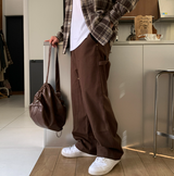 レビオダブルニーバックバンディングセミワイドコットンパンツ